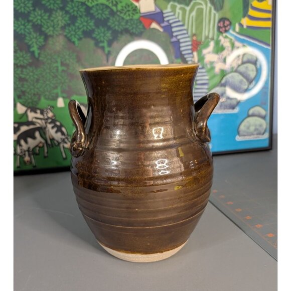 Whiskey Creek Pottery Jug Vase 8.25" Signed by S. Kammerer Brown Bronze Hand thr - Picture 4 of 13
